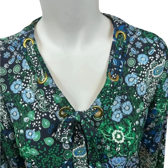 Michael Kors blue and green top tie going through gold grommets size small - Picture 3 of 11